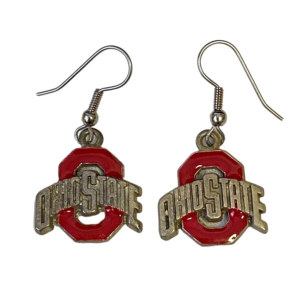 Ohio State Buckeyes NCAA Dangle Fashion Earrings Silver Red OSU Football USA